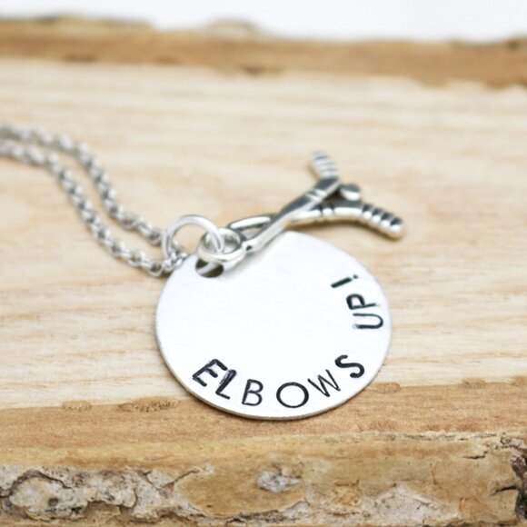 Elbows Up! Hockey Hand Stamped Necklace - Handmade & Hypoallergenic - Picture 10 of 12